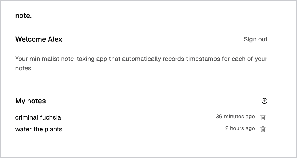 notes app with delete