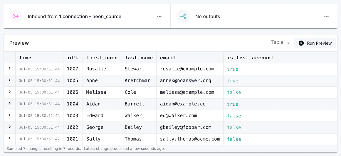 Preview of ingested data in Decodable